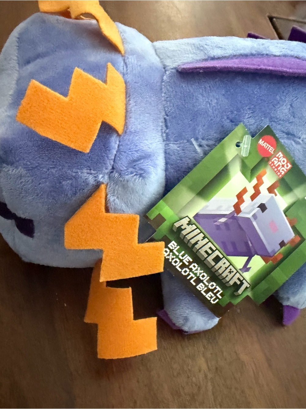 Mattel Blue Minecraft Axolotl Plush with Orange Fins and Purple Details